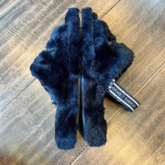 bebe Jeanna Black Faux Fur Plush Open Toe Slipper Size 8 - Picture 5 of 7